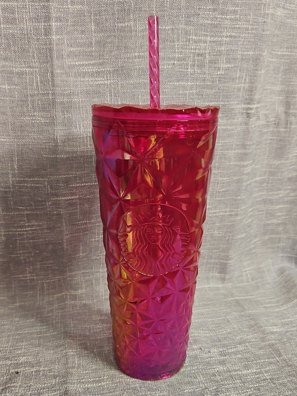 Starbucks Hot Pink Iridescent Diamond Tumbler with Straw